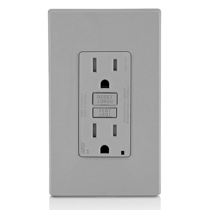 Image of Leviton AFCI Outlet, 15 Amp, Self Test, Tamper-Resistant with LED Indicator Light, Protection from Electrical Fires, AFTR1-GY, Gray