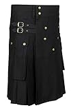 Scottish Designer Utility Kilts for Men Black Cotton Kilt Color & Size Options Available (Black, Belly Button 34)
