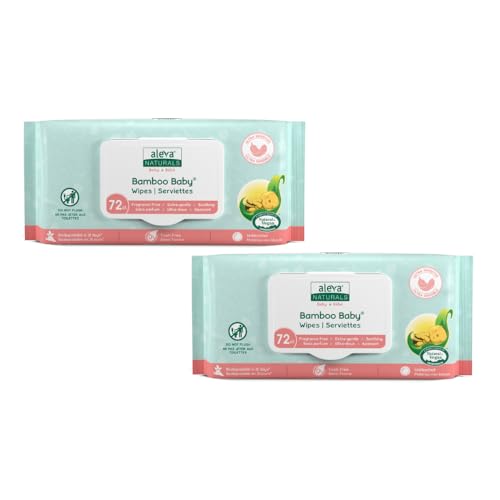 Aleva Naturals Bamboo Baby Sensitive Wipes- 2 Pack- Hypoallergenic, Biodegradable, Extra Strong and Ultra-Soft, Perfume Free Diaper Wipes-72 Count X 2= 144 Wipes Total, unbleached