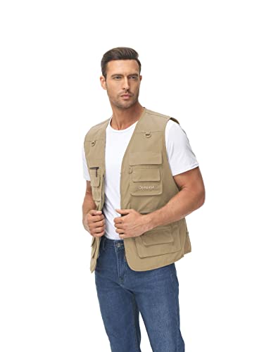 Lentta Men's Fishing Vest Summer Outdoor Work Safari Photo Cargo Vest 14 Pockets(Poplinkhaki-L) #TOP5