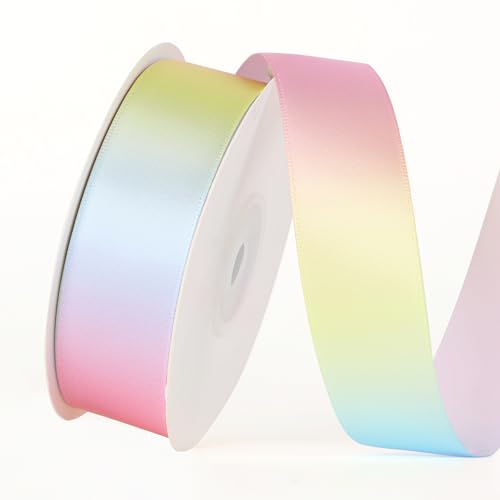 1 inch 25 Yards Light Rainbow Ribbon Wide Single Face Shiny Satin Roll Ribbon for Gift Wrapping Wedding Decor Pride Birthday Party Decoration & DIY Crafts