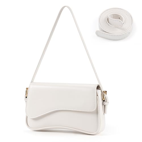 Etercycle Umhängetasche Damen, PU Leder Crossbody Bag mit 2 Schultergurt Handtasche Y2K Schultertasche Vintage für Frauen Trendy Taschen (Weiß)