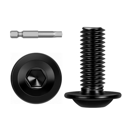 Image of M6-1.0 x 20mm 25 PCS Flanged Button Head Socket Cap Bolts Screws, Stainless Steel 304, Allen Socket Drive, Screwdriver Bit Included, Black Finish, Fully Machine Thread