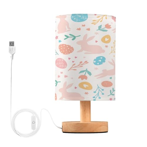 SDMKA Easter Bunnie Eggs Bedside Table Lamp for Bedroom, Minimalist Nightstand Lamp with Round Fabric Shade for Living Room, Office, No Bulb Required