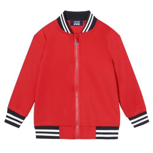 Image of LittleSpring Boys Girls Varsity Baseball Jacket Zip Up Bomber Jacket Thin 2-10Years