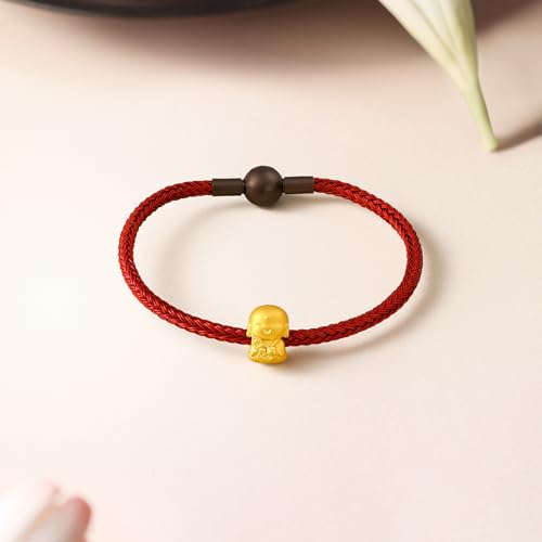 24K Solid Gold Bracelets Real Gold Buddha Charm Link Bracelet Dainty Jewelry for Women Mom Wife Daughter Birthday 6.9/7.5" A16146554