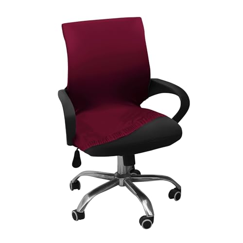 Image of HOKIPO 'SereneSolids' 140 GSM Office Chair Cover for Desk Chair (Low-Back) - 140 GSM Stretchable Fabric - Washable, Durable & Anti-Slip - Fits Small & Low-Back Office Chairs, Burgundy (AR-6222-BRGN-S)