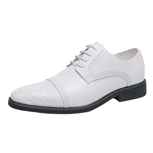 Mens Lace up Large Size White Leather Dress Shoes Spring Autumn Business Casual British Office Wedding Formal Oxford Shoes