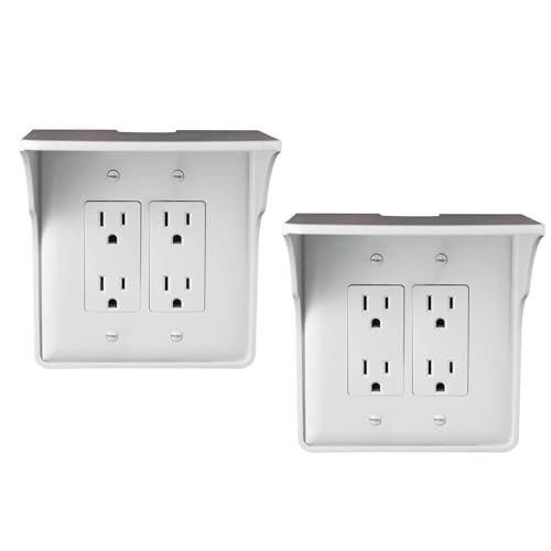 LOUIS FELT 2 Pac White Double Wall Outlet Shelf-Home Wall Shelf Organizer for Outlets, Perfect for Bathroom, Kitchen, Bedrooms with Cord Management and Easy Installation