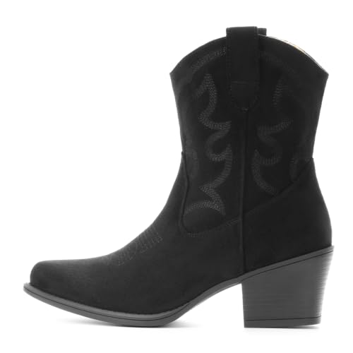 Image of IXU Cowboy Boots for Women Wide Suede Ankle Western Cowgirl Boots