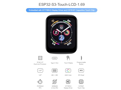 Waveshare ESP32-S3 Development Board with Onboard 1.69inch Touch LCD Display, 240280 Pixels, 262K Color Micro LCD Display, ESP32-S3, Accelerometer and Gyroscope Sensor - Image 3