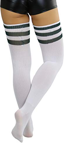 Image of ToBeInStyle Women's Heavyweight Knit Thigh High Long Socks w /Contrast 3 Stripe Top Band