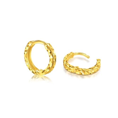 CHOW SANG SANG 999 24K Solid Gold Essence Dazzling Diamonds Huggie Hoop Earrings for Women 95310E3