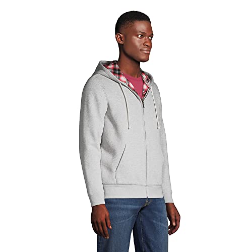Lands' End Mens Serious Sweats Flannel Lined Hoodie Gray Heather/flannel Regular Large2