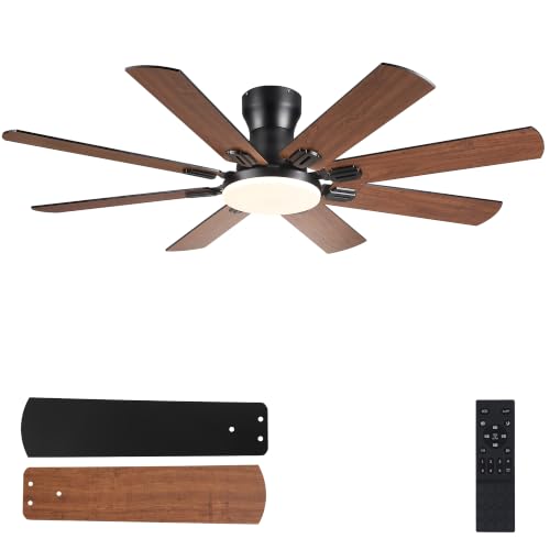 Image of JSAITEE Ceiling Fans with Lights, 52 Inch Low Profile Ceiling Fan,Brown | Ceiling FanCeiling with Light Flush Mount, DC Reversible Motor, Noiseless, 6 Speeds Ceiling Fan for Bedroom Indoor