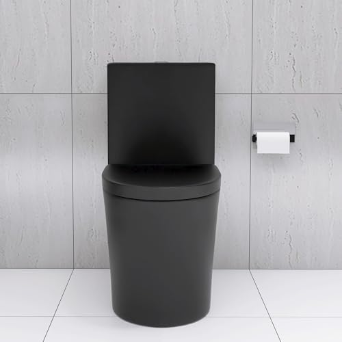 Inodoro moderno de una pieza con descarga dual 1.1/1.6 GPF, diseño alargado y asiento de cierre suave, base cubierta, capacidad de descarga MAP 1000 g (negro) miniatura 7