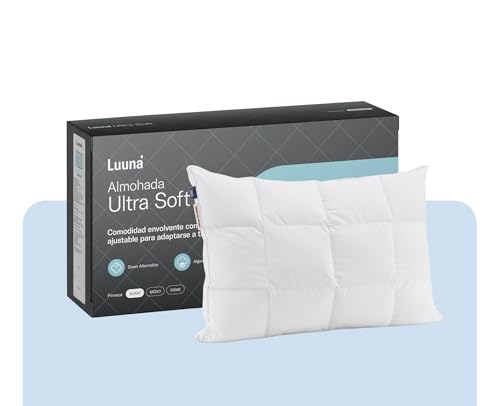 Luuna Almohada Ajustable Down Alternative, Funda 100% algodón, Alto Confort y Relleno Ajustable, Hipoalergénica y antiácaros, Blanco, King Size