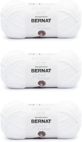 Image of Bernat Softee Cotton Clear White Yarn of 120g /4.25oz - Nylon - 3 DK (Light) - 254 Yards - Knitting, Crocheting & Crafts (Pack of 36)