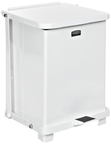 Image of Rubbermaid Commercial Products Defenders Biohazard Steel Trash Can, Step-On, 25 GAL, White, Hospital /Doctor's Office /Healthcare Facilities