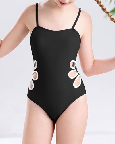 Century Star Girls Swimsuit Bathing Suit Teen One Piece Swimsuits Adjustable Straps Cut Out Quick Dry Swimwear Black 14-15 Years4