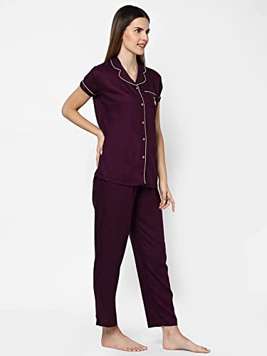 Image of Evolove Women's Polyester Half Sleeves Collared Night Suit Set /Top Pyjama Set Super Soft Comfortable (Nightsuit-Collar-HS-2)