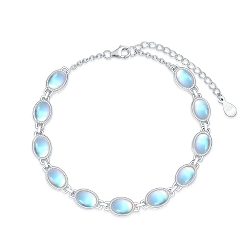 Bracelet pierre de lune en argent 925 avec gemme ovale 5x7 mm