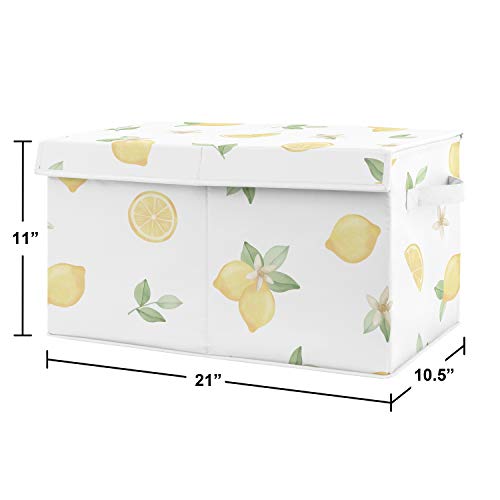 Sweet Jojo Designs Lemon Floral Girl Small Fabric Toy Bin Storage Box Chest For Baby Nursery Kids Room - Yellow Green Beige White Watercolor Boho Bohemian Farmhouse Fruit Flower Blossom Botanical Leaf #TOP2