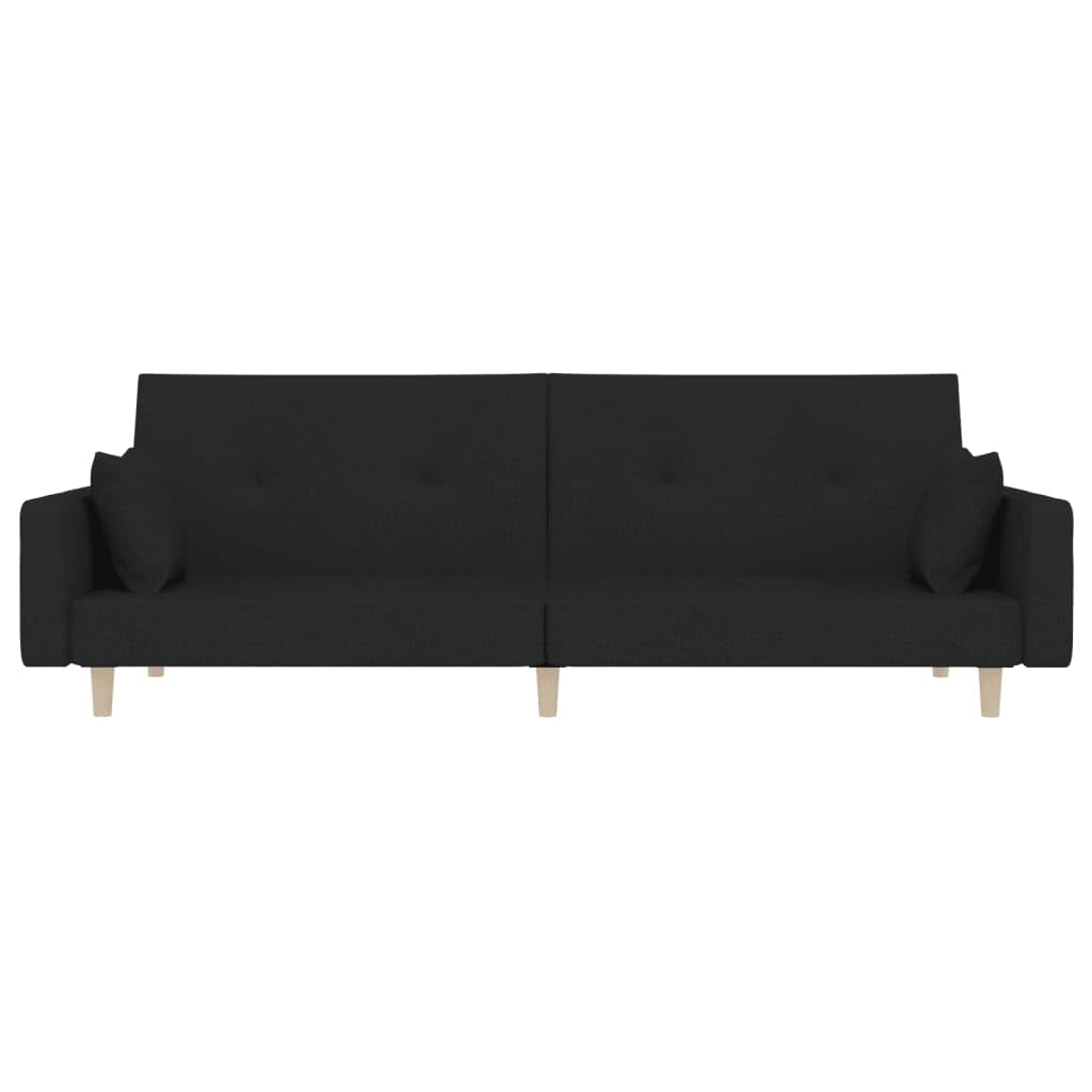 Sofá cama de 2 plazas con función de sueño, incluye 2 almohadas, sofá plegable de tela, color negro, 220 cm