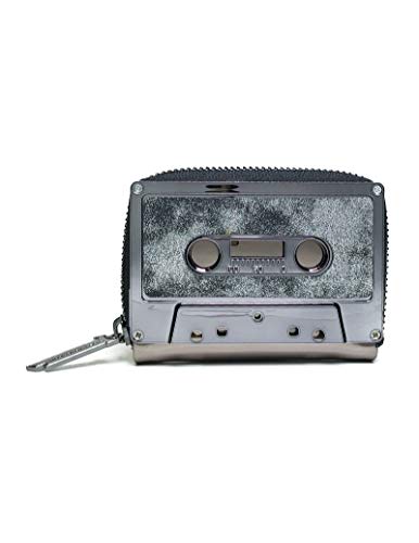 Preisvergleich Produktbild FYDELITY - Kassettenband-Geldbörse, klassische Kassetten-Geldbörse, Münzetui, Retro, (Gun Metal Metallic Chrome Staubpistole), Einheitsgröße