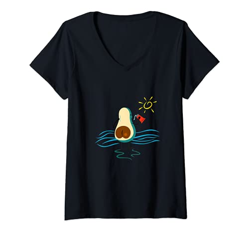 Mujer Divertido motivo de aguacate sol amante del aguacate Camiseta Cuello V Cover