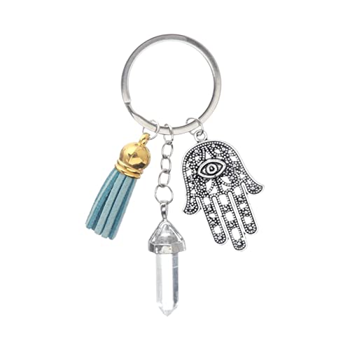 Joliy Llavero Hexagonal de Piedras Preciosas - Piedra Natural Cristal Cuarzo Llavero Colgante de Piedras Preciosas hexagonales - Punto de curación Chakra Charm Key Cover