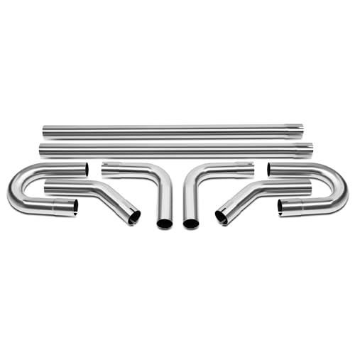 DNA MOTORING 8Pcs 2 Inches Stainless Steel DIY Custom Exhaust Tubing Mandrel Bend Pipes Straight & U-Bend Kit Universal Fit ZTL-20SS-8P
