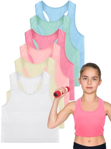 Image of Geyoga 6 Pieces Girls Dance Tank Top Racerback Crop Top Sleeveless Dance Outfit for Ballet Hip Hop Athletic Wear