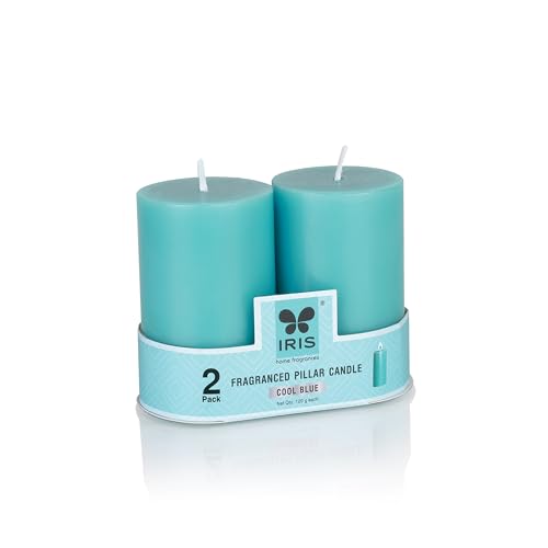 Image of IRIS Home fragrances Pack of 2, Cool Blue Fragrance Pillar Candles- 120G Each- 2 inchX 3 inch (Cool Blue)