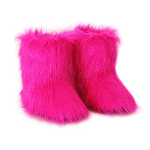 QMFUR Kids Girls Boys Furry Fluffy Short Snow Boot Suede Faux Fur Boot Winter Warm Mid-calf Boot Comfortable Flat Shoes Outdoor (Rose Little Kid Women 11.5 Numeric US Footwear Size System Medium)