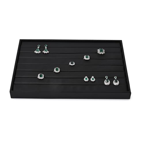 Woodten Ring Display Tray Black Jewelry Organizer Tray PU Leather Ring Earrings Display Organizer Tray