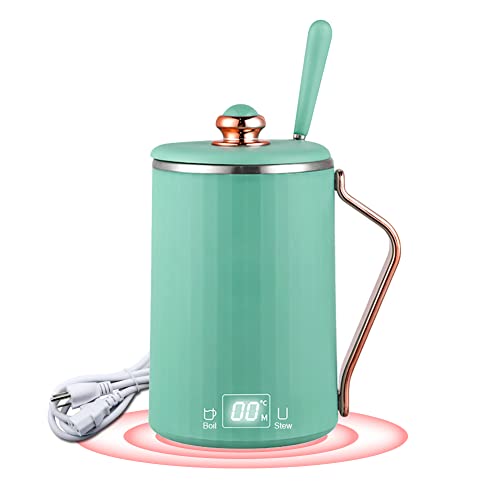 WOOLALA 110V Electric Kettle Stew Cup with Digital Screen, 450ML Small Slow Cooker Personal Health Cup - 7Mins Fast Boiling with Temperature Control, Timer for Home/Office/Travel
