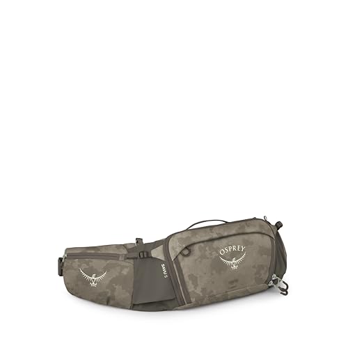 Osprey Savu 5L Biking Waist Pack for Men & Women - Mountain Bike Hydration Belt with Bottle Pockets Pediment Grey/Dust Print Extended Fit
