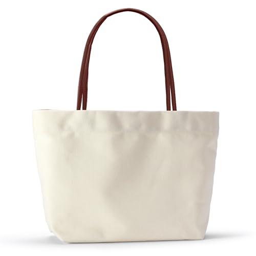 BasicList Canvas Tote Bag Handbag - Women Shoulder Minimalist Stylish Everyday Work Office School Travel Mom Nurse Teacher, White