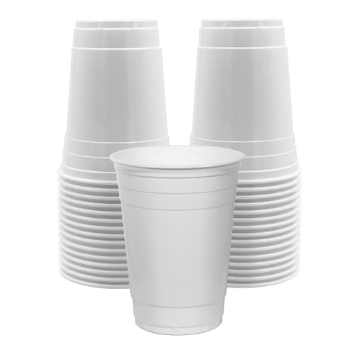 PAMI White Plastic Party Cups [Pack of 30] - 16oz Disposable Drinking Glasses- For Iced Tea Smoothies Punch Beer Cocktails - Beerpong Cups