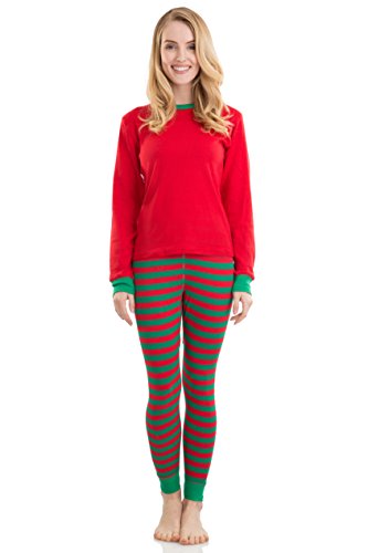 Elowel Adult Womens Mens Family Christmas Fitted Striped Pajamas 100% Cotton4