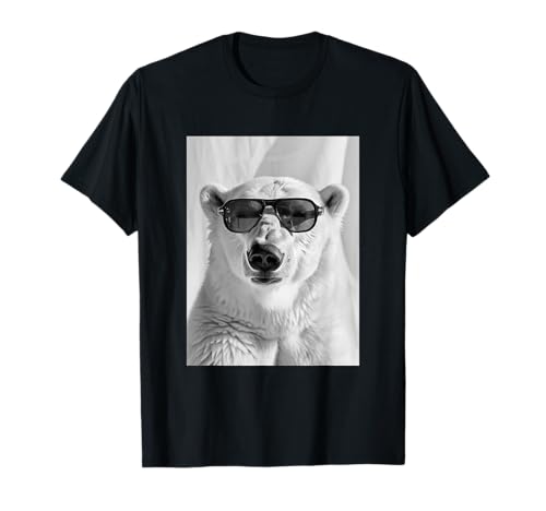 Orso Polare con Occhiali da Sole Animale Marino Meme Hipster Maglietta