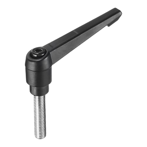 Image of uxcell Adjustable Clamping Lever Handle M10 x 40mm Metric 304 Stainless Steel Male Threaded Stud Hand Knobs Push Button Ratchet Rotating Screw Handles Bolts with Locking Lever Black