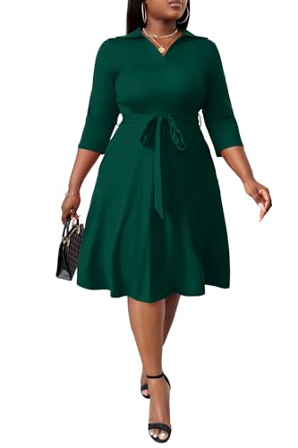 Image of FANDEE Plus Size Midi Dress for Women - Printing Summer Dresses for Wedding Guest Cocktail Party 3 /4 Sleeve V Neck(L-5XL)