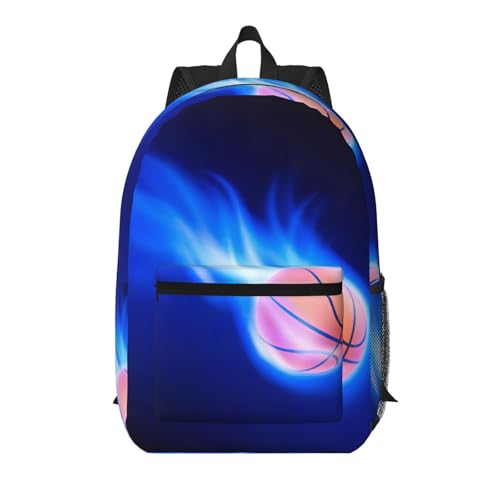 Mochila universitaria de baloncesto EdWal Blue Fire negra unisex con bolsillos prácticos