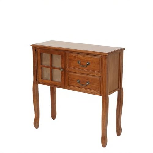 Mesa de entrada estrecha para sala de estar con estante abierto y cajones de madera SEIFE 2