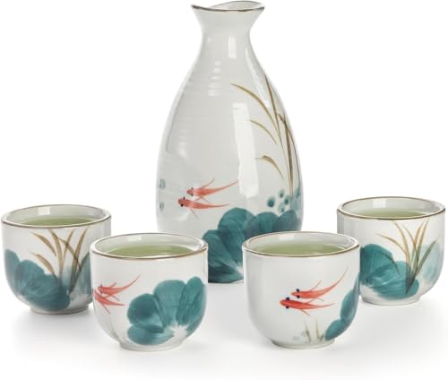 Tebery 5 Pieces Ceramic Japanese Sake Set Soju Tea Set, Porcelain...