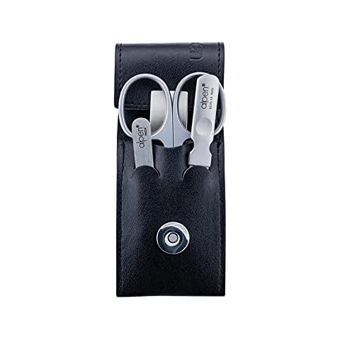 Alpen Manicure Set 3 Pieces Stainless Steel Cuticle Nail Scissors Tweezers Nail File Black Case with Magnetic Closure Cover