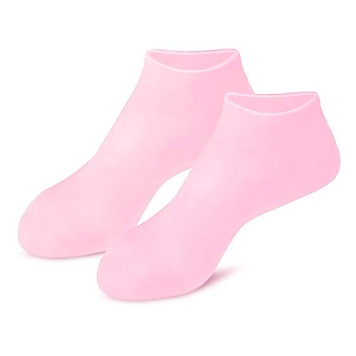Moisturizing Gloves&Socks, Silicone Gel Gloves for Dry Skin, Cracked Hands and Foot, Full Finger Waterproof Gloves for Hands Foot Care SPA (Pink, Socks)