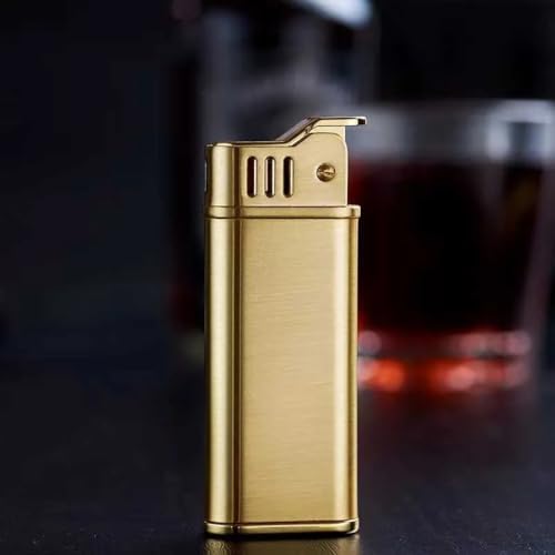 Image of Smoke King Lighter Vintage Antique Brushed Gold Refillable Lighter with Grinding Wheel, Oil Tank, Windproof & Durable Retro Design Gift for Men (Fuel Not Included)